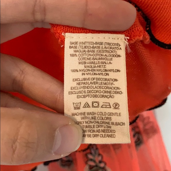 Free People orange embroidered bell sleeve top, M - Picture 6 of 7